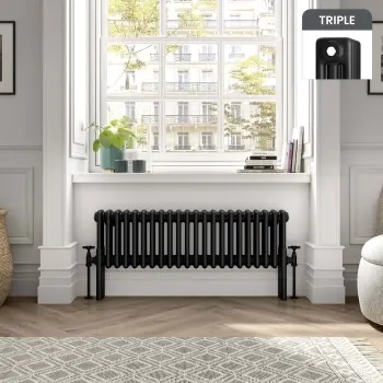 Athens Matt Black Triple Column Horizontal Traditional Radiator 300x1010mm