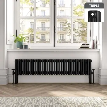 Athens Matt Black Triple Column Horizontal Traditional Radiator 300x1415mm