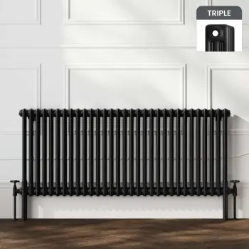 Athens Matt Black Triple Column Horizontal Traditional Radiator 600x1415mm