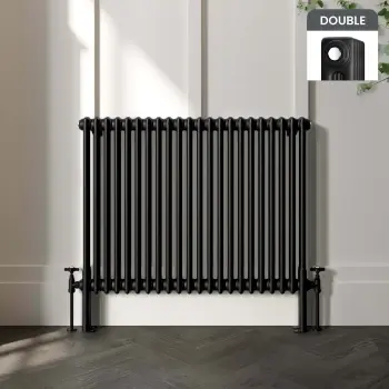 Athens Matt Black Double Column Horizontal Traditional Radiator 750x1010mm