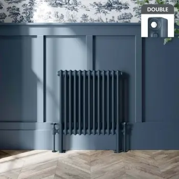 Athens Inky Blue Double Column Horizontal Traditional Radiator 600x605mm