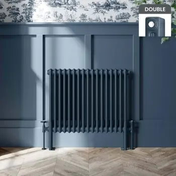 Athens Inky Blue Double Column Horizontal Traditional Radiator 600x785mm