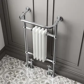 Gibraltar Small White Traditional Heated Towel Radiator (With Overhanging Rail) 