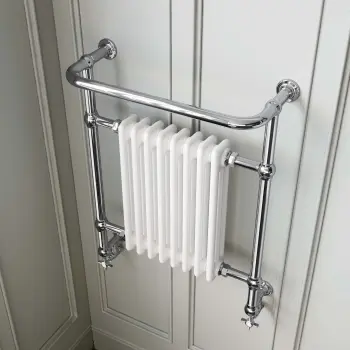Gibraltar Wall Hung Large White Traditional Heated Towel Radiator (With Overhanging Rail)