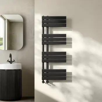 Seville Matt Black Designer Flat Panel Heated Towel Rail 1200x450mm