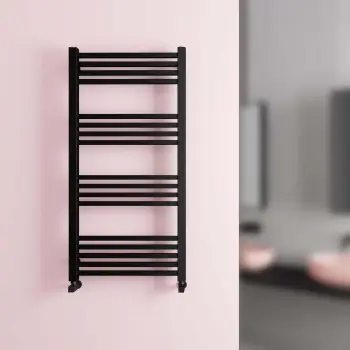 Valetta Matt Black Square Heated Towel Rail 1200x600mm