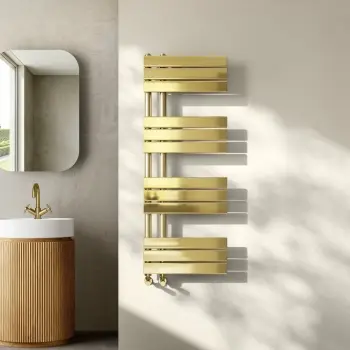 Seville Brushed Brass Designer Flat Panel Heated Towel Rail 1200x450mm