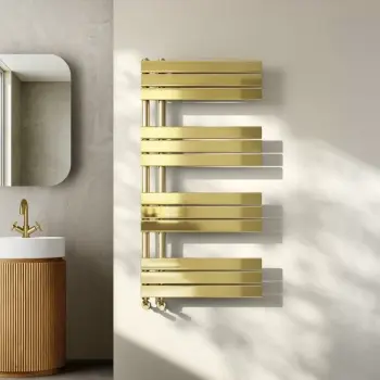 Seville Brushed Brass Designer Flat Panel Heated Towel Rail 1200x600mm