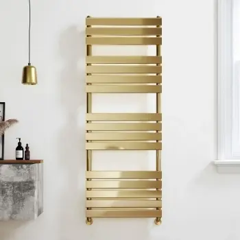 Santorini Brushed Brass Flat Panel Heated Towel Rail 1600x600mm