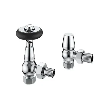 Chrome Angled Traditional Manual Thermostatic Radiator Valves (Pair) Standard 15mm