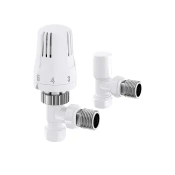 White Thermostatic Angled Radiator Valve (Pair) Standard 15mm