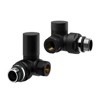 Matt Black Angled Corner Radiator Valves and lockshield pack (Pair) Standard 15mm