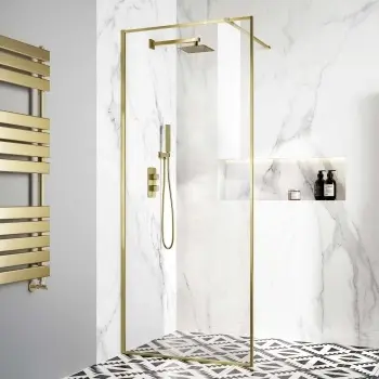 Munich Brushed Brass Framed Easy Clean 8mm Wet Room Shower Glass Panel 800mm