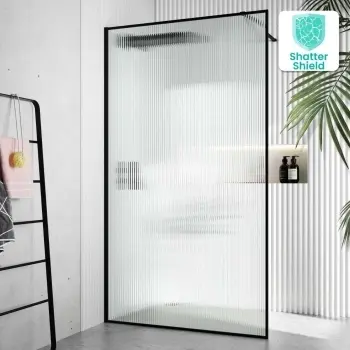 Munich Fluted Effect Matt Black Framed Easy Clean 8mm Wet Room Shower Glass Panel 1200mm