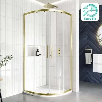 Hamburg Brushed Brass Easy Clean 8mm Quadrant Shower Enclosure 800x800mm - Easy Fix Feature