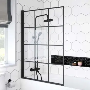 Zurich Easy Clean Matt Black Grid Bath Screen - 1000mm