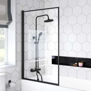 Zurich Easy Clean Matt Black Framed Bath Screen - 800mm