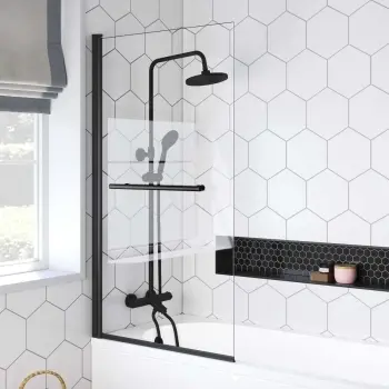 Venice 4mm Matt Black Bath Screen with Towel Rail - 800mm