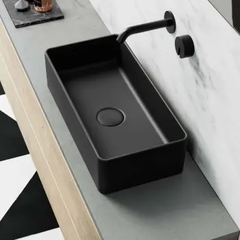 Cleveland Matt Black Rectangular Counter Top Basin 465mm