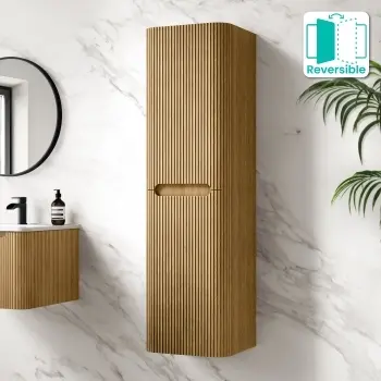 Sorrento Fluted Country Oak Wall Hung Tall Cabinet 1400x400mm