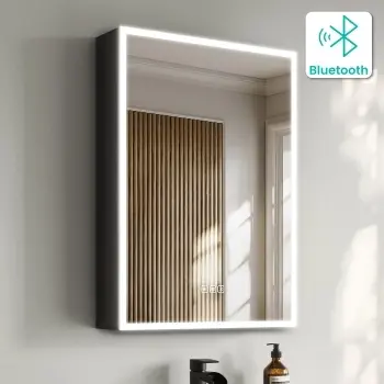 Esme Matt Black Illuminated LED Mirror Cabinet With BLUETOOTH Speaker 700x500mm
