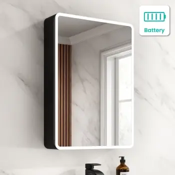 Aurora Battery Powered Matt Black Illuminated LED Mirror Cabinet 700x500mm
