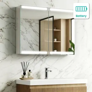 Felicity Battery Powered Gloss White LED Mirror Cabinet 600x800mm