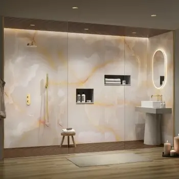 Trepanel Aqua® Gloss Pink Onyx Effect PVC Shower Wall Panel