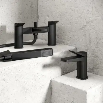 Aire Matt Black Basin & Shower Bath Mixer Tap Set