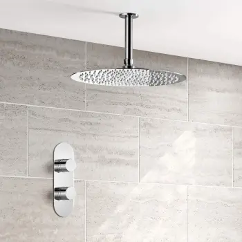 Ballina Premium Ceiling Chrome Round Thermostatic Shower Set - 300mm Head