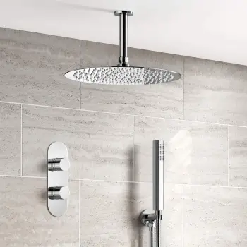 Ballina Premium Ceiling Chrome Round Thermostatic Shower Set - 300mm Head & Hand Shower