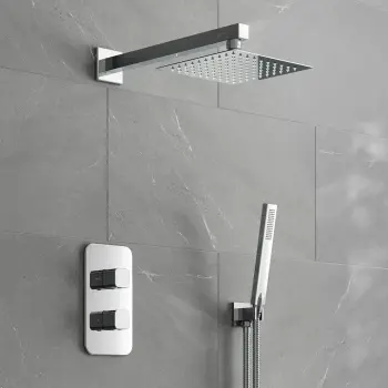 Galway Premium Chrome Square Thermostatic Shower Set - 200mm Head & Hand Shower