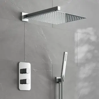 Galway Premium Chrome Square Thermostatic Shower Set - 300mm Head & Hand Shower