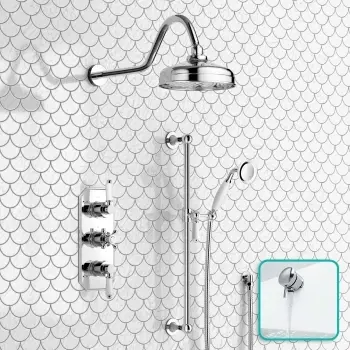 Shannon Premium Traditional Thermostatic Set - 200mm Head, Slider Shower & Bath Filler Waste