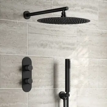 Ballina Premium Matt Black Round Thermostatic Shower Set - 300mm Head & Hand Shower