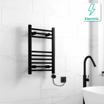 Barcelona Electric Matt Black Straight Heated Towel Rail 650x400mm