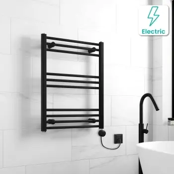 Barcelona Electric Matt Black Straight Heated Towel Rail 800x600mm