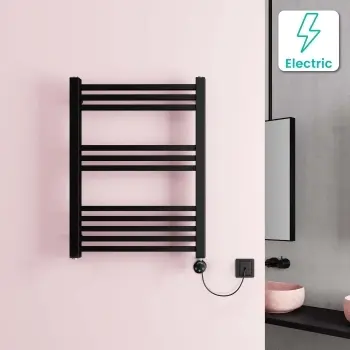 Valetta Electric Matt Black Square Heated Towel Rail 800x600mm