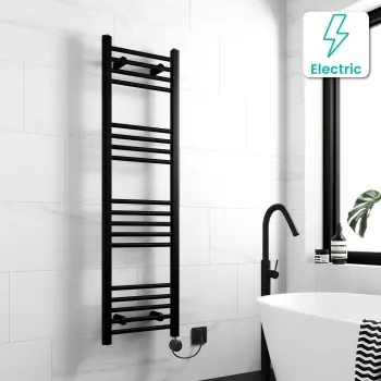Barcelona Electric Matt Black Straight Heated Towel Rail 1400x400mm