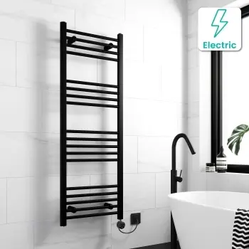 Barcelona Electric Matt Black Straight Heated Towel Rail 1400x500mm