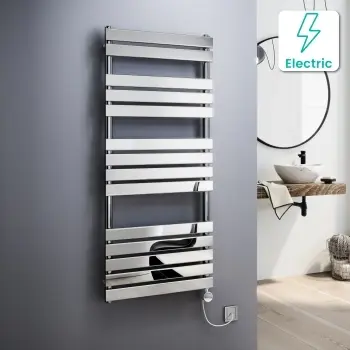 Santorini Electric Chrome Flat Panel Heated Towel Rail 1400x600mm