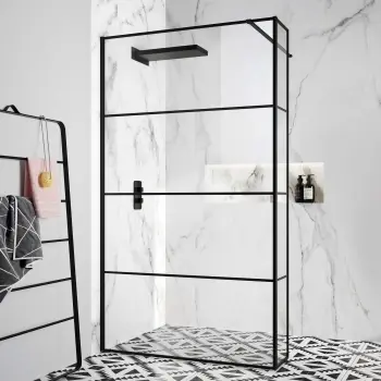 Munich Matt Black Grid 8mm Wet Room Shower Glass 1200mm & 250mm Return Panel