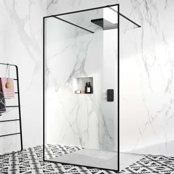 Munich Matt Black Framed 8mm Walk Through Wet Room Shower Glass Panel 1200mm