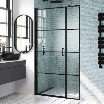 Toulon Matt Black Easy Clean 6mm Pivot Shower Door 1000mm