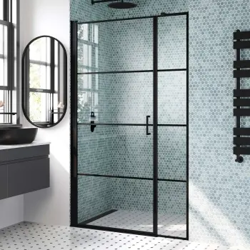 Toulon Matt Black Easy Clean 6mm Pivot Shower Door 1200mm