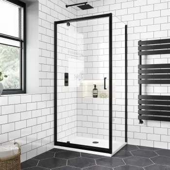 London Matt Black 6mm Pivot Shower Enclosure 900x700mm
