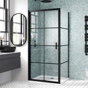 London Matt Black Grid 6mm Bifold Shower Enclosure 900x760mm