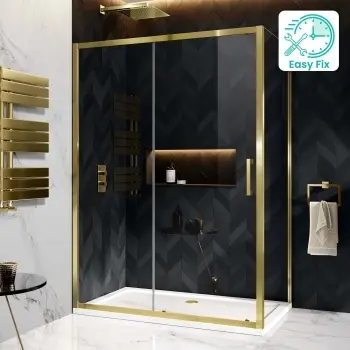Hamburg Brushed Brass Easy Clean 8mm Sliding Shower Enclosure 1400x900mm - Easy Fix