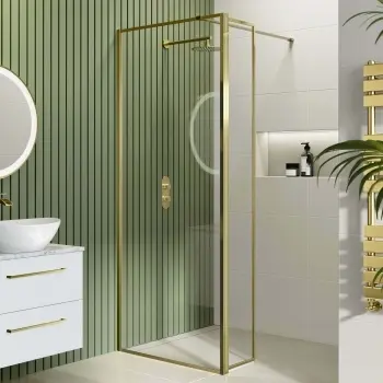 Munich Brushed Brass Framed 8mm Wet Room Shower Glass 800mm & 250mm Pivotal Return Panel