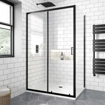 London Matt Black 6mm Sliding Shower Enclosure 1100x760mm